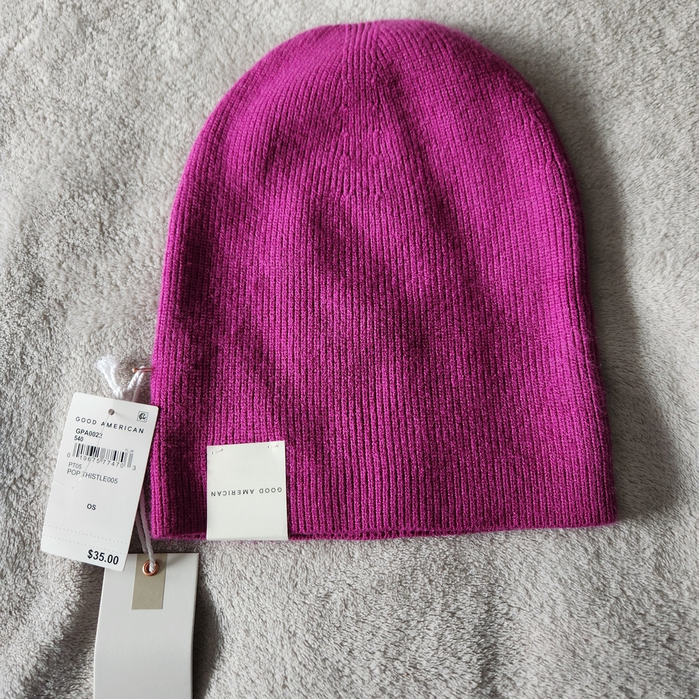 Good American Magenta Rib Knit Beanie